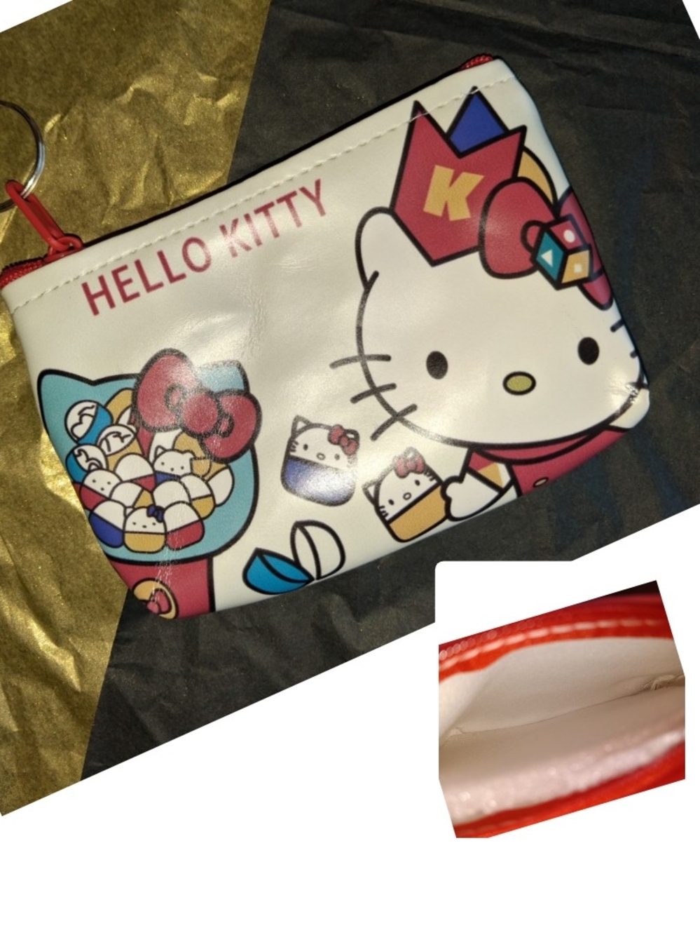 Hello Kitty White Pouch with Red Trim and Multicolor Print